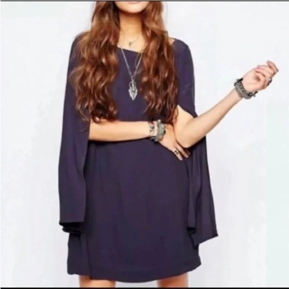 Free People Navy blue Some Like It Hot Cape Dress XS